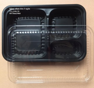 Khay nhựa đen đựng cơm 3 ngăn - Khay Nhựa RVC - Công Ty TNHH RVC